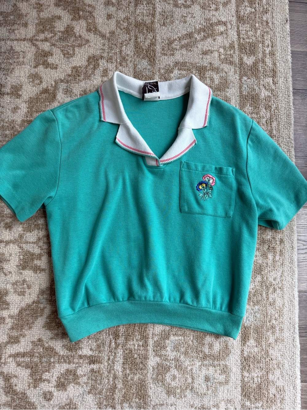 VINTAGE Teddi Sport - Teal Polo Top with Embroidered Pocket -